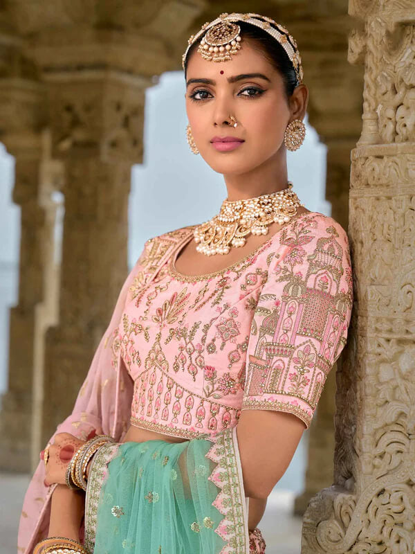 Designer Tea Rose Wedding Lehenga with Dual Dupatta