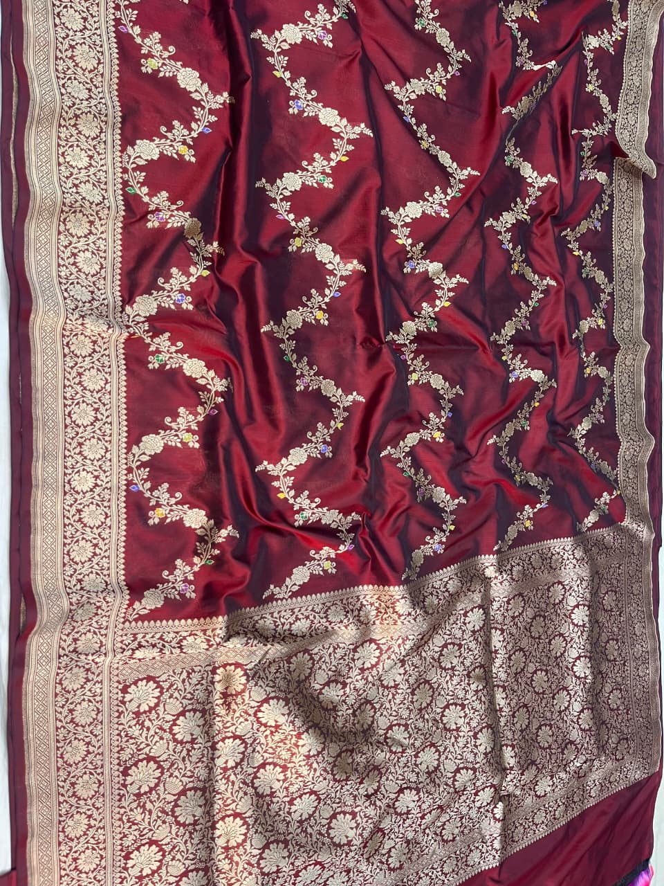 Maroon Banarasi Handloom Katan Silk Kaduwa Meenakari Saree