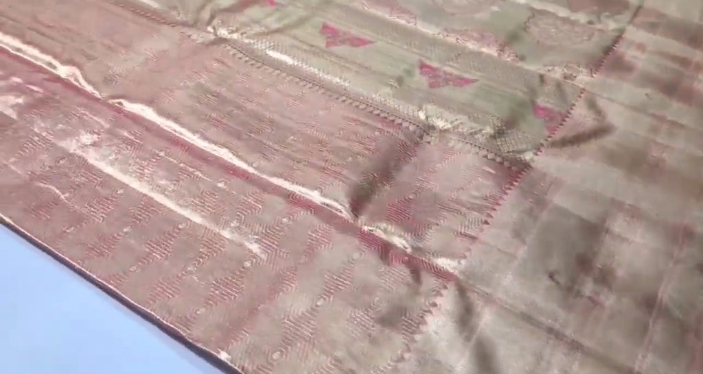 Peach Kanchipuram Handloom Tissue Brocade Silk Saree