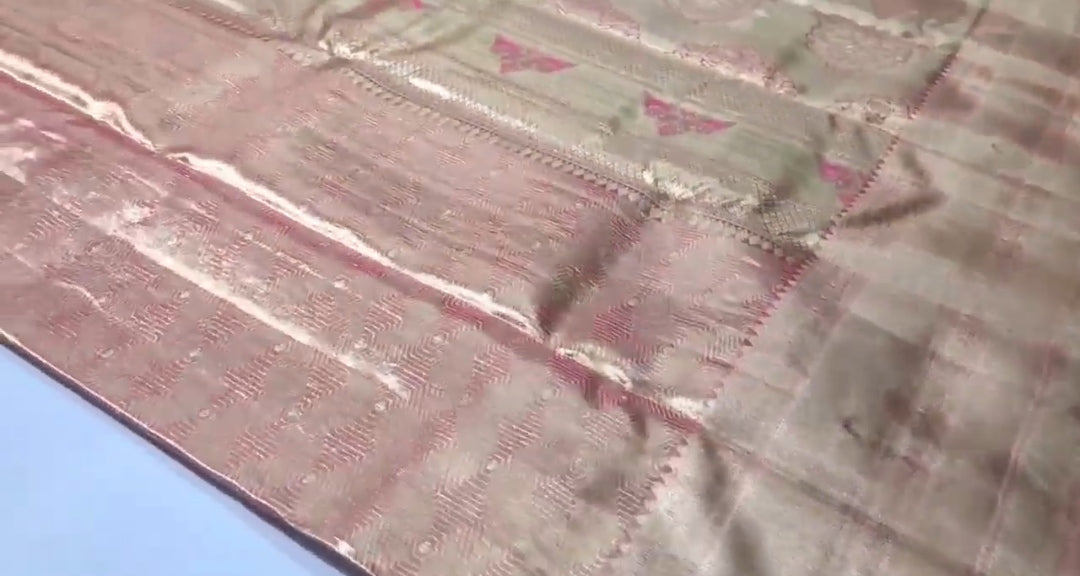 Peach Kanchipuram Handloom Tissue Brocade Silk Saree