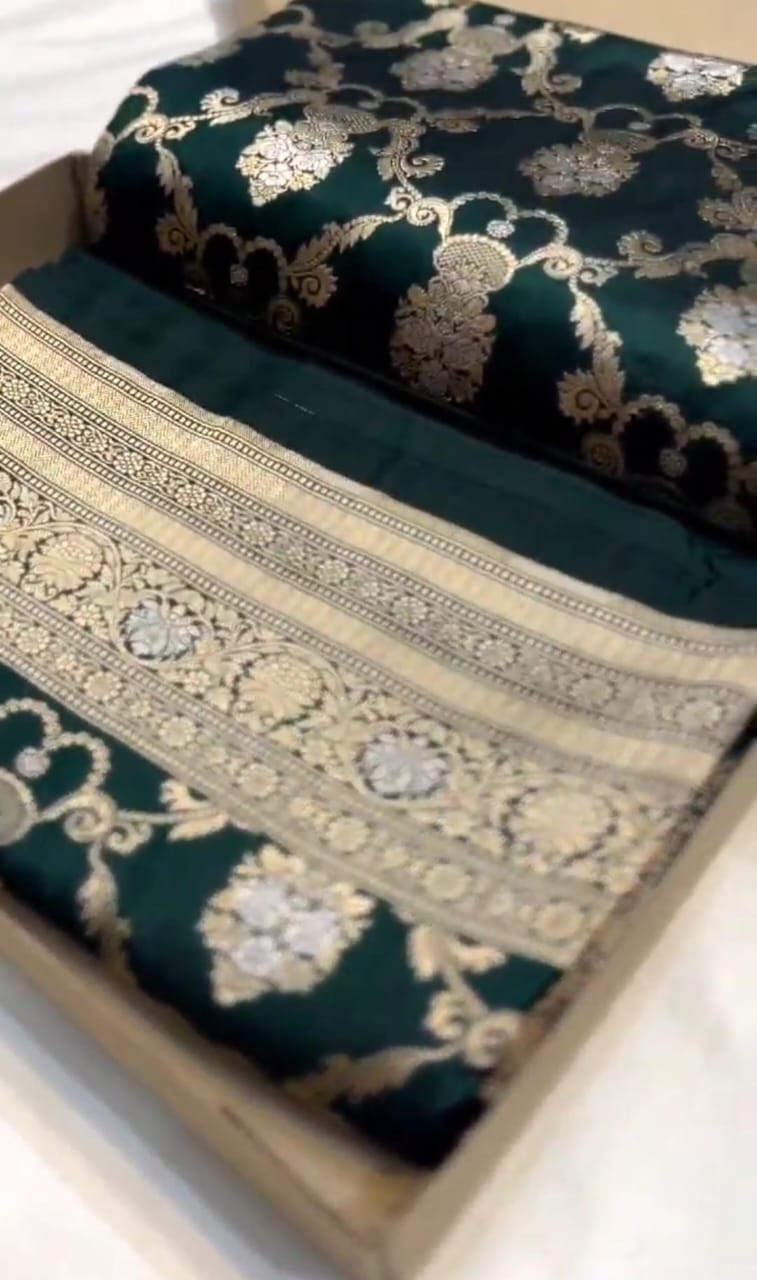 Bottle Green Banarasi Handloom Katan Silk Sona Rupa Saree