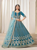 Peacock Blue Art Silk Lehenga with Thread & Sequins