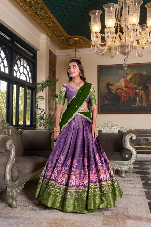 Purple Silk Lehenga with Digital Print and Embroidery Detailing