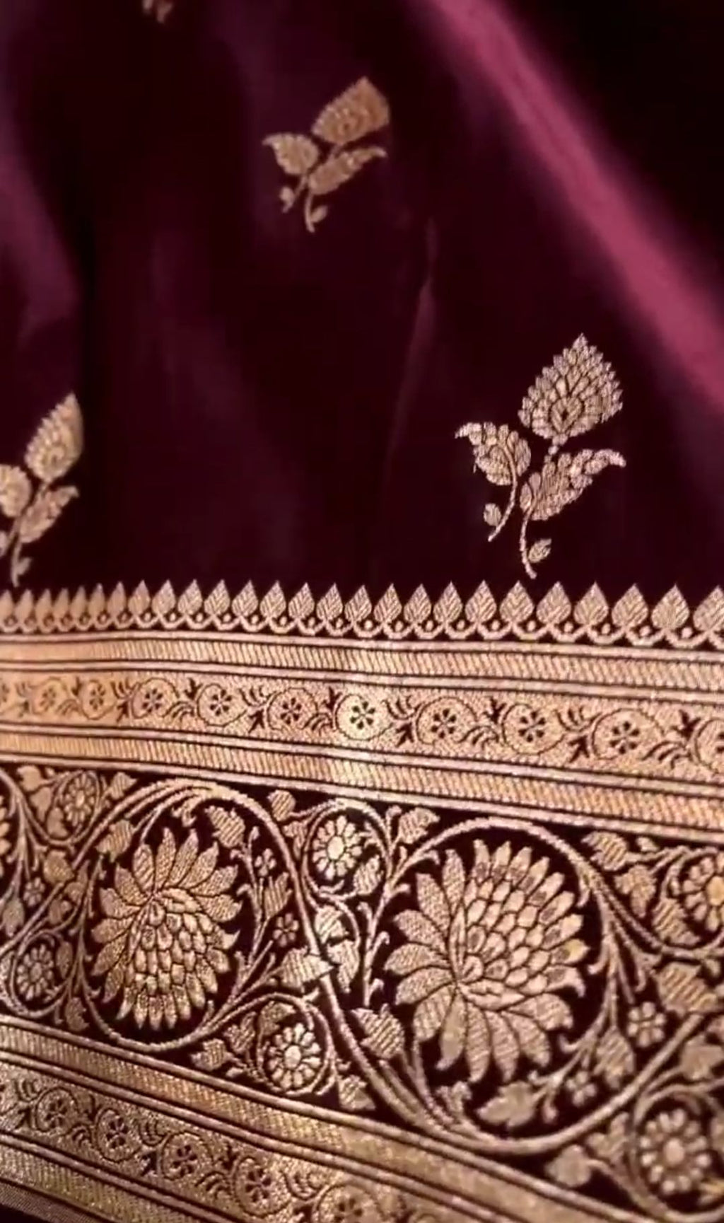 Wine Banarasi Satin Katan Silk Saree