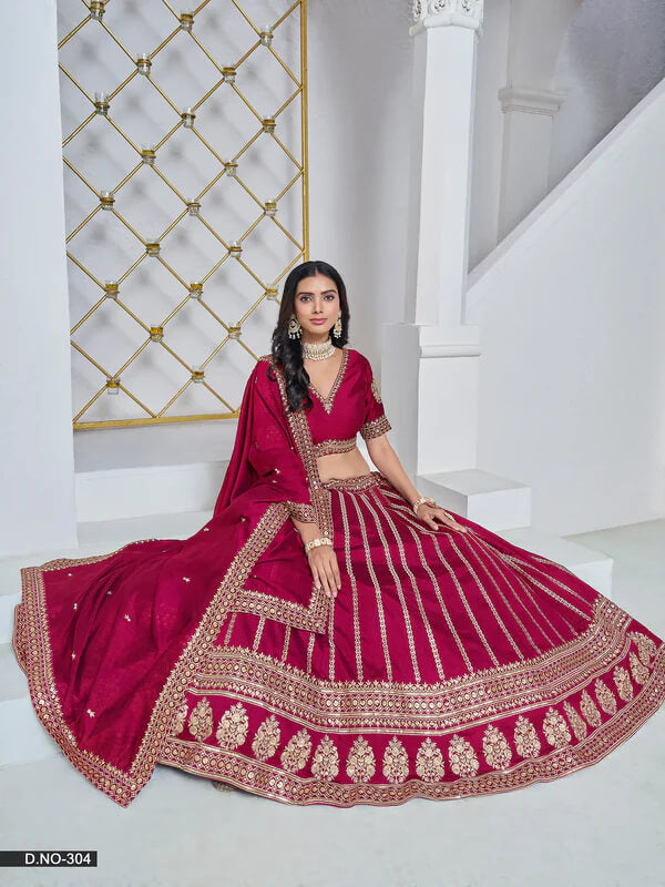 Stylish Cherry Pink Designer Lehenga Choli in Art Silk