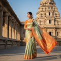 Pista Green Kanchipuram Handloom Tissue Brocade Meenakari Silk Saree