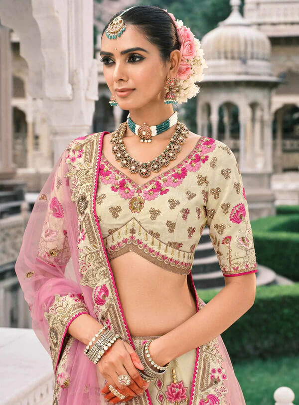 Stunning Beige Bridal Lehenga with Designer Work