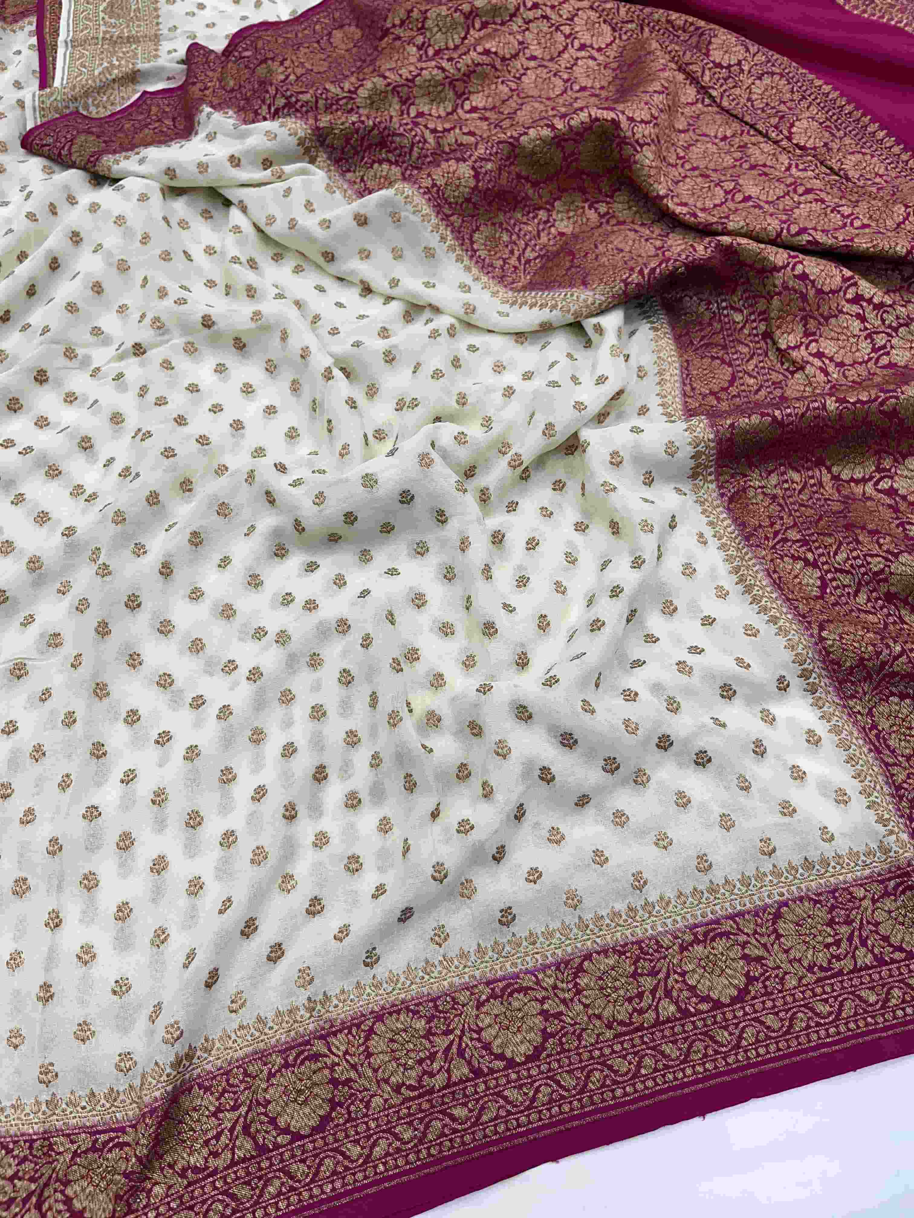 Pink Banarasi Handloom Antique Zari Georgette Silk Saree