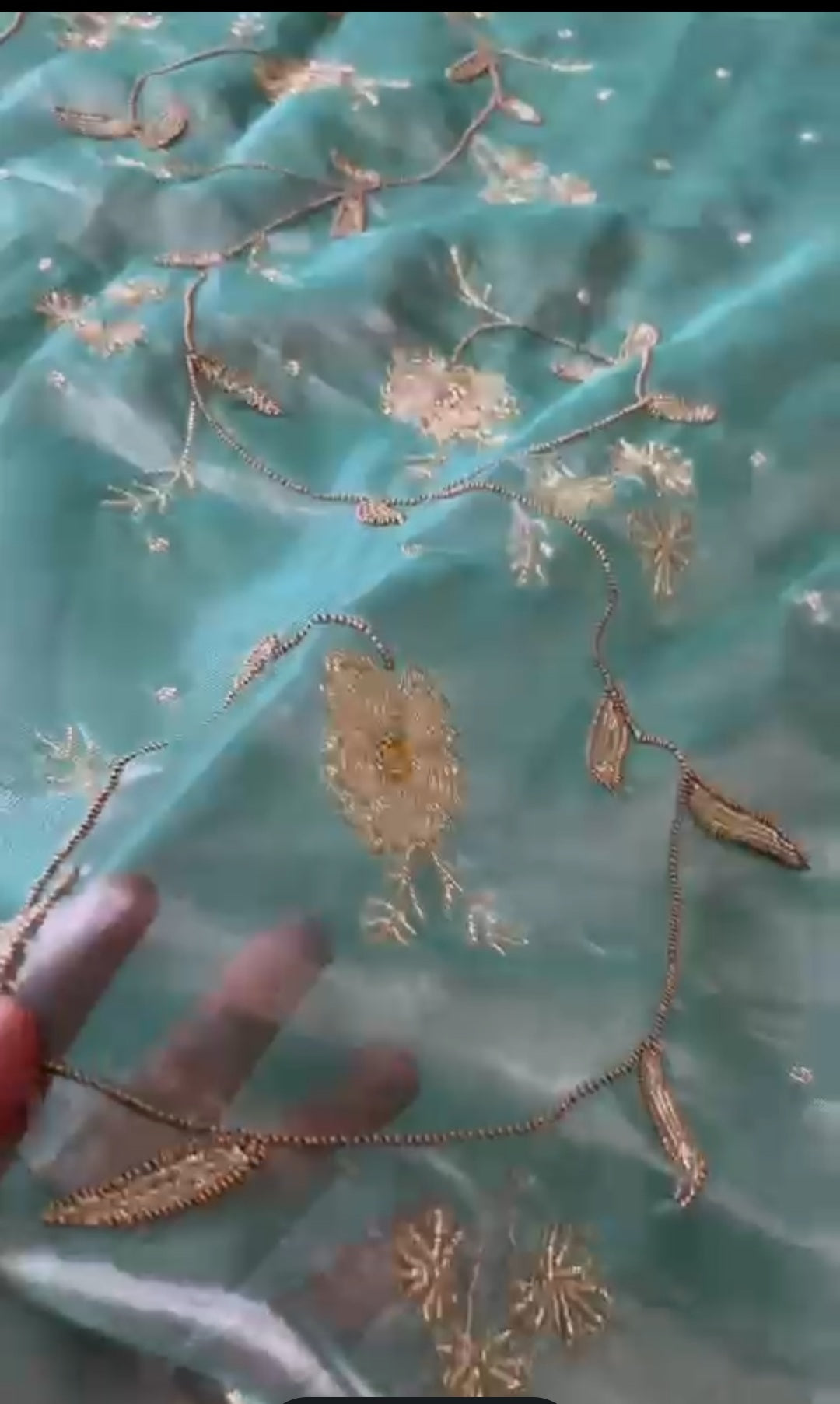 Blågrøn Banarasi håndvævet saree i rent vævssilke