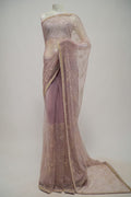 Pinkish Beige Hand Embroidered Soft Net Saree
