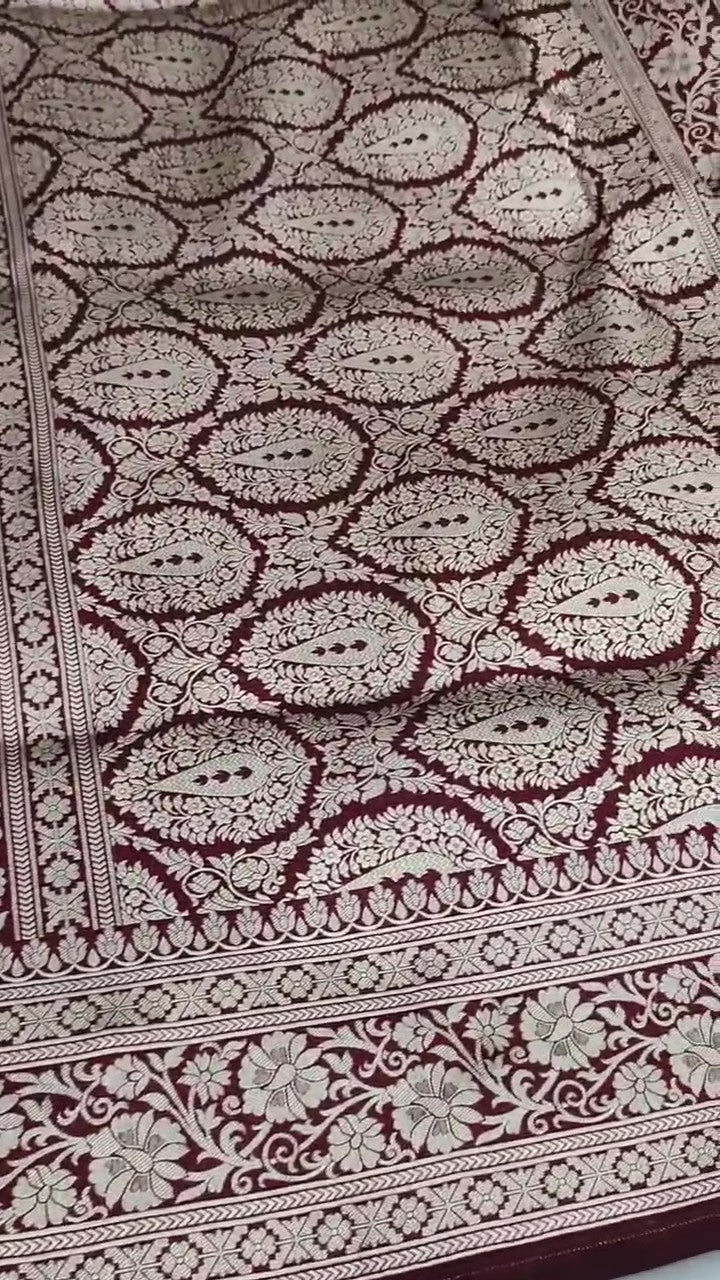 Wine Banarasi Handloom Katan Silk Brocade Saree