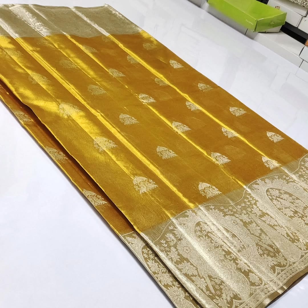 Gold Kanchipuram Handloom Tissue Brocade Silk Saree