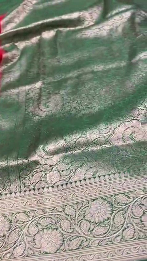 Red Banarasi Mashru Soft Silk Saree