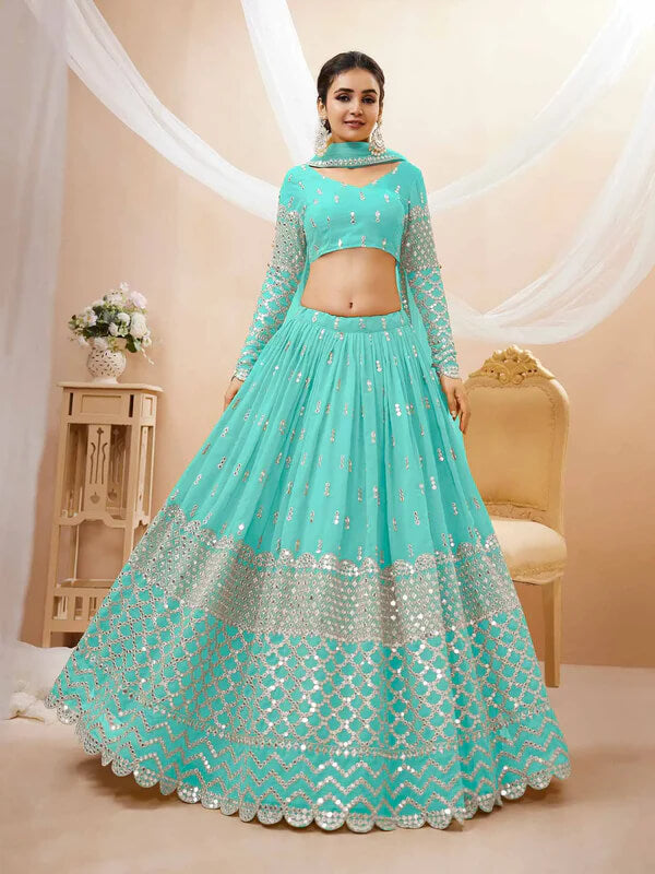 Designer Sky Blue Lehenga Choli with Soft Net Dupatta