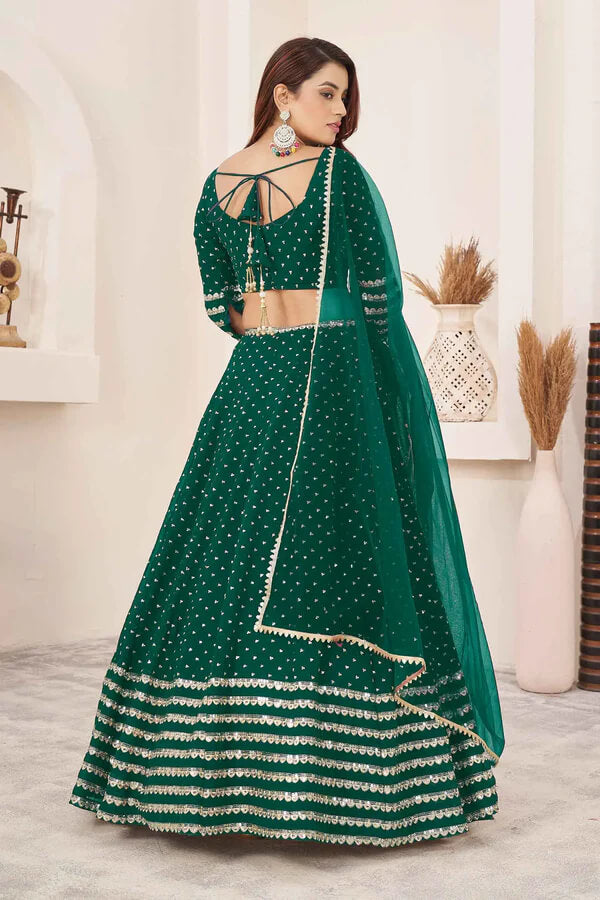 Teal Green Georgette Lehenga with Zari & Sequins Work