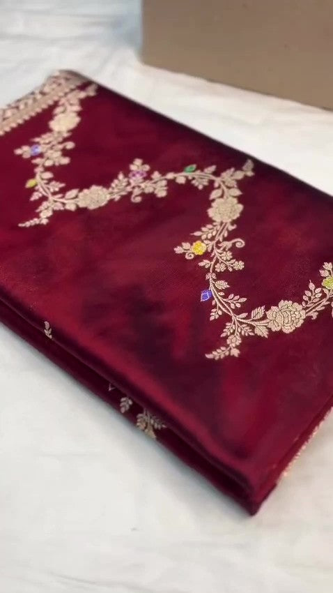 Maroon Banarasi Handloom Katan Silk Kaduwa Meenakari Saree