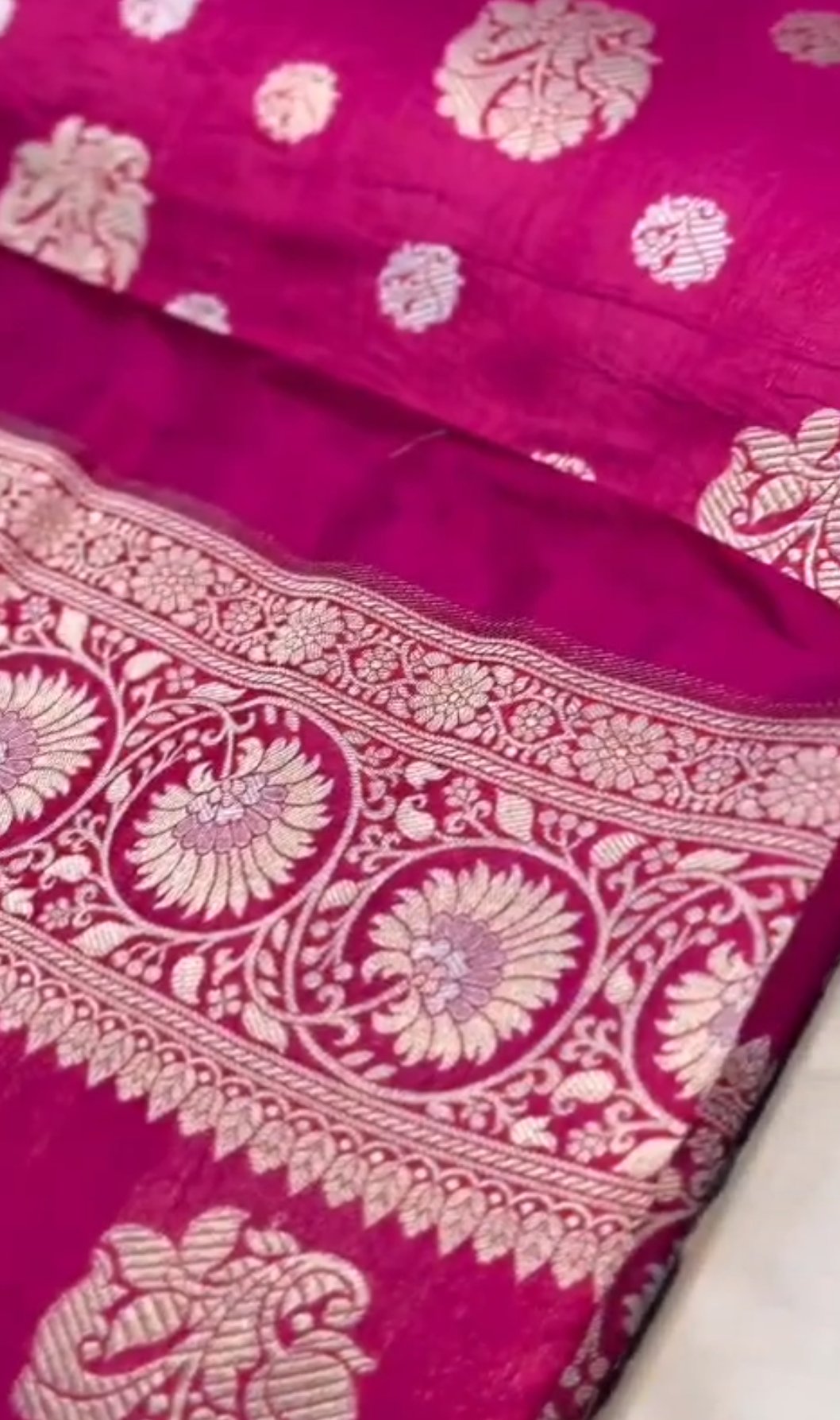 Rani Pink Banarasi Handloan Silk Sona Rupa Saree