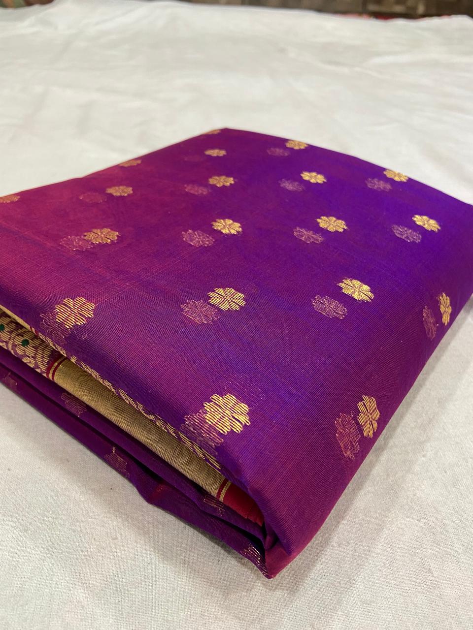 Dual Tone Purple Chanderi Handloom Katan Silk Meenakari Saree