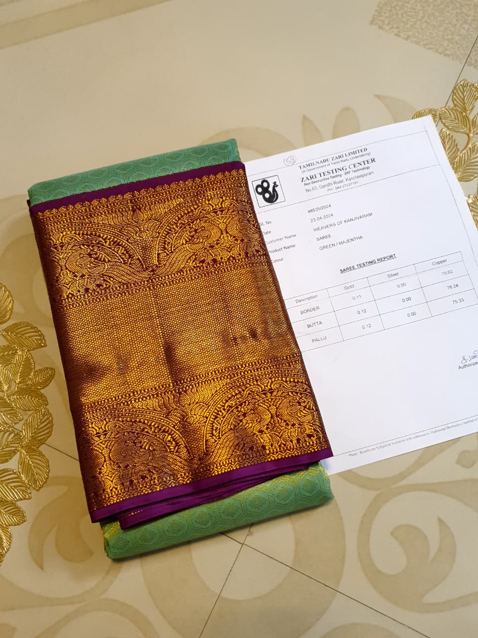Pista Green Kanchipuram Handloom 2G Gold Pattu Silk Saree