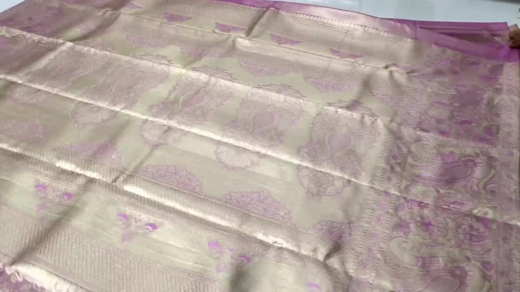 Løgrosa Kanchipuram håndvævet vævsbrokade silkesari