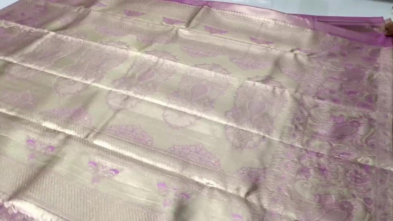 Løgrosa Kanchipuram håndvævet vævsbrokade silkesari