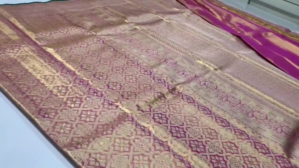 Hot Pink Kanchipuram Handloom Tissue Brocade Silk Saree