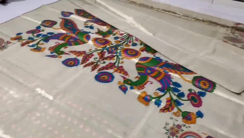 Off White Kanchipuram Handloom Kalamkari Tissue Silk Saree