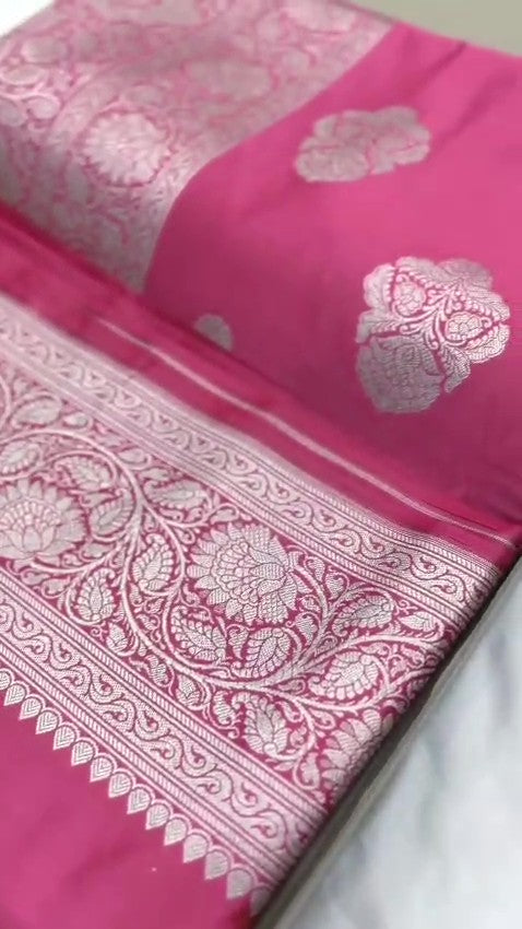 Pink Banarasi Mashru Soft Silk Saree