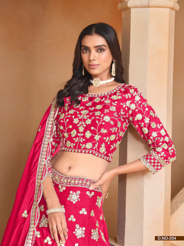 Red Organza Lehenga Choli with Thread & Sequins Work