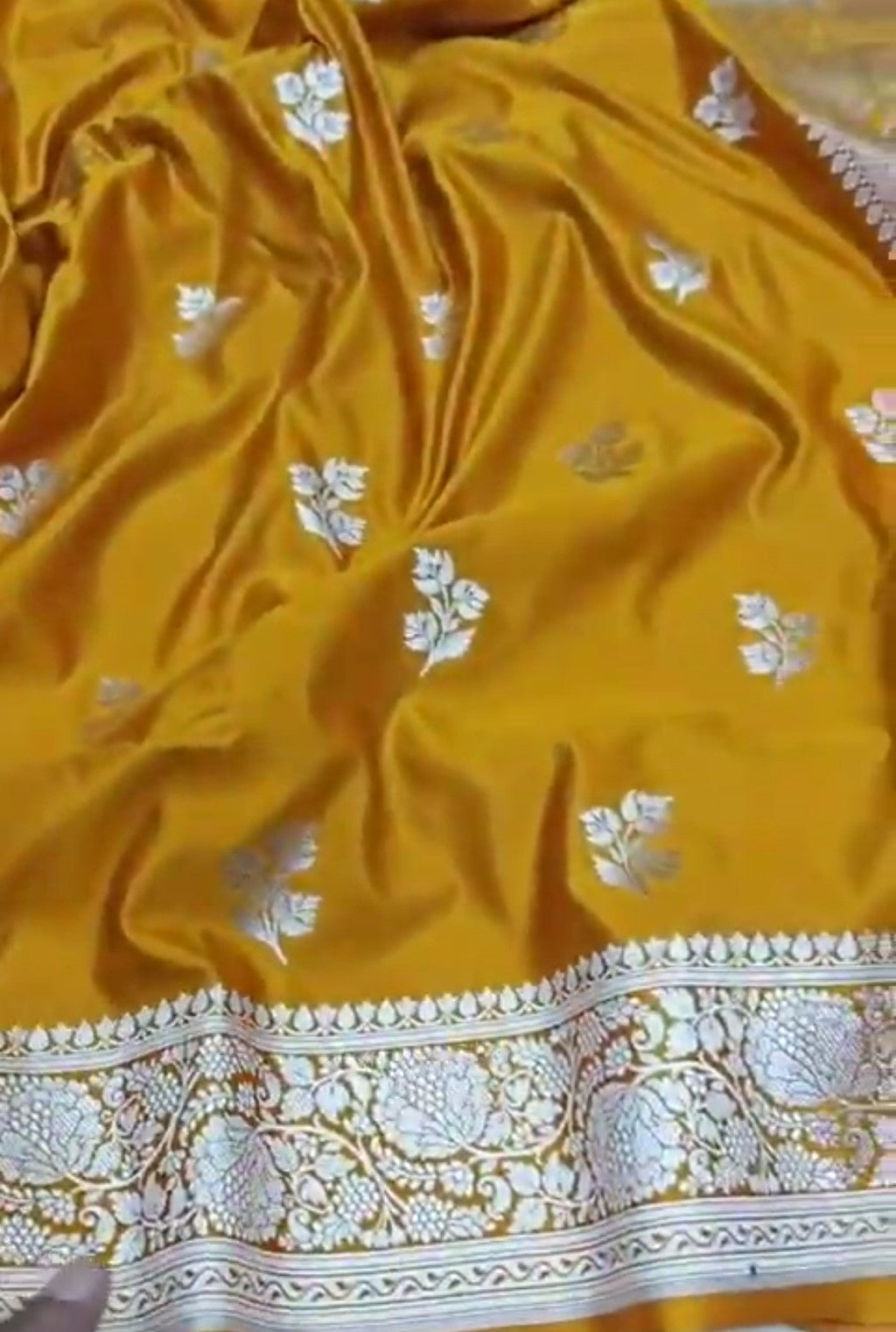 Turmeric Banarasi Mashru Soft Silk Saree