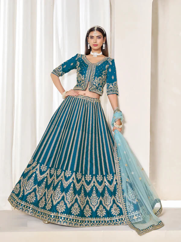 Peacock Blue Art Silk Lehenga with Thread & Sequins