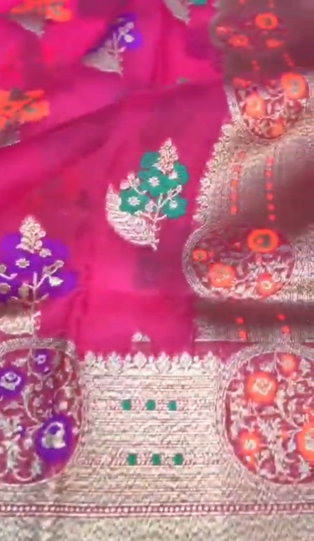 Red Banarasi Handloom Kora Organza Silk Meenakari Saree