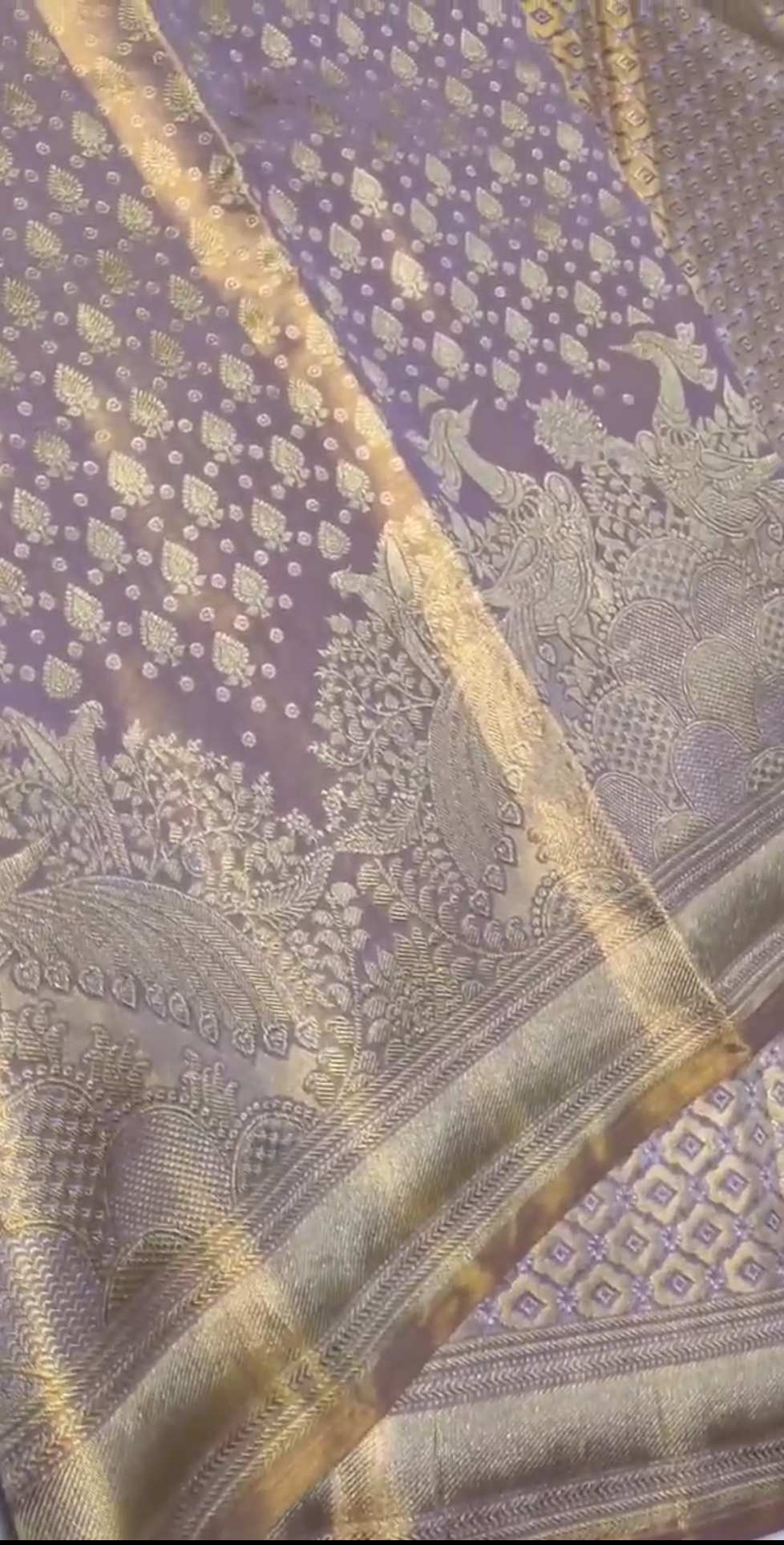 Lavender Kanchipuram Handloom Tissue Brocade Silk Saree