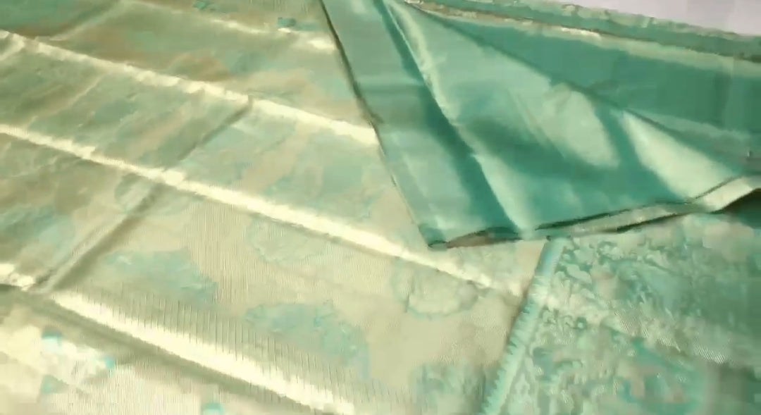 Pastel Green Kanchipuram Handloom Tissue Brocade Silk Saree