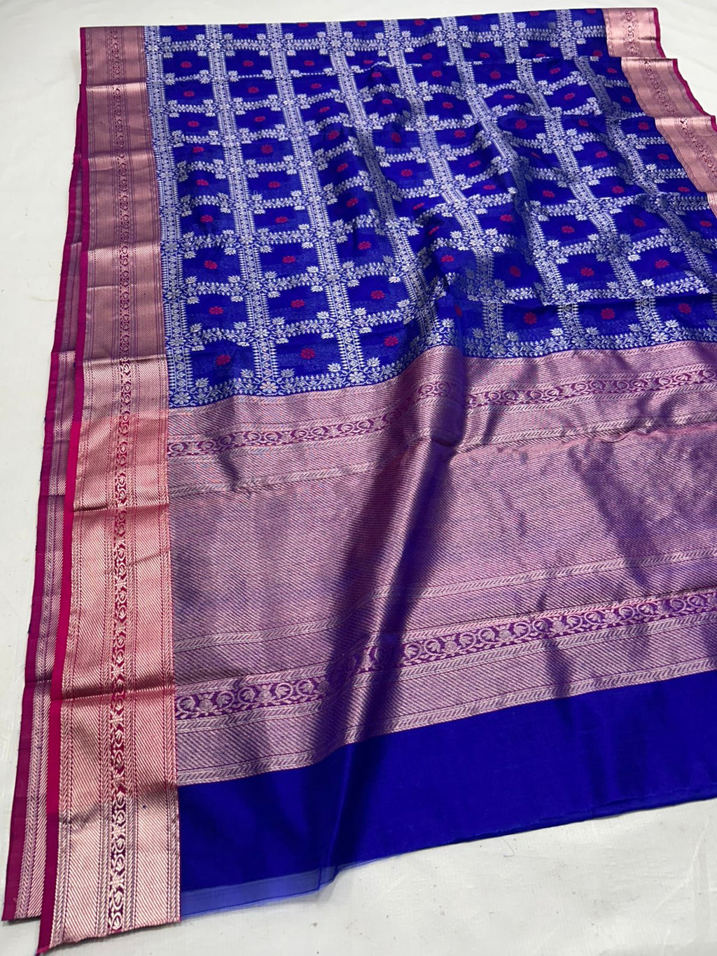 Royal Blue Chanderi Håndvævet Pattu Silk Meenakari Saree