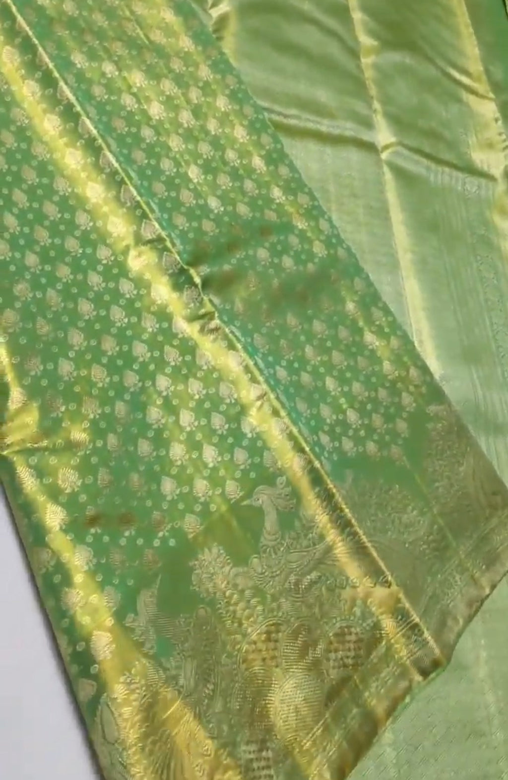 Green Kanchipuram Handloom Tissue Brocade Silk Saree