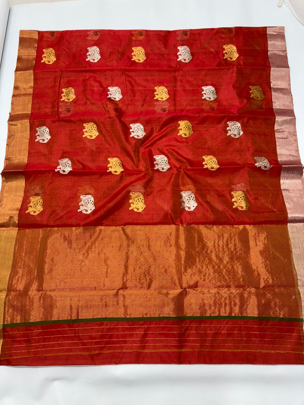 Chilly Red Chanderi Handloom Pattu Silk Eknal Buttas Saree
