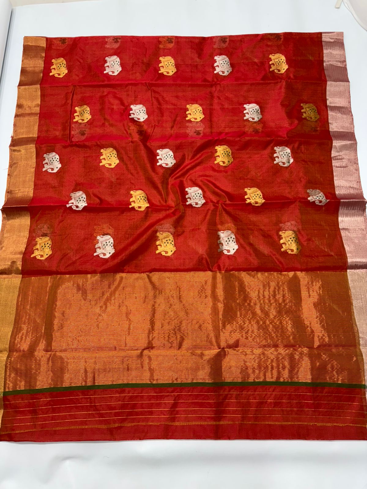 Chilly Red Chanderi Handloom Pattu Silk Eknal Buttas Saree