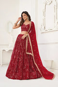 Graceful Maroon Net Lehenga with Sequins