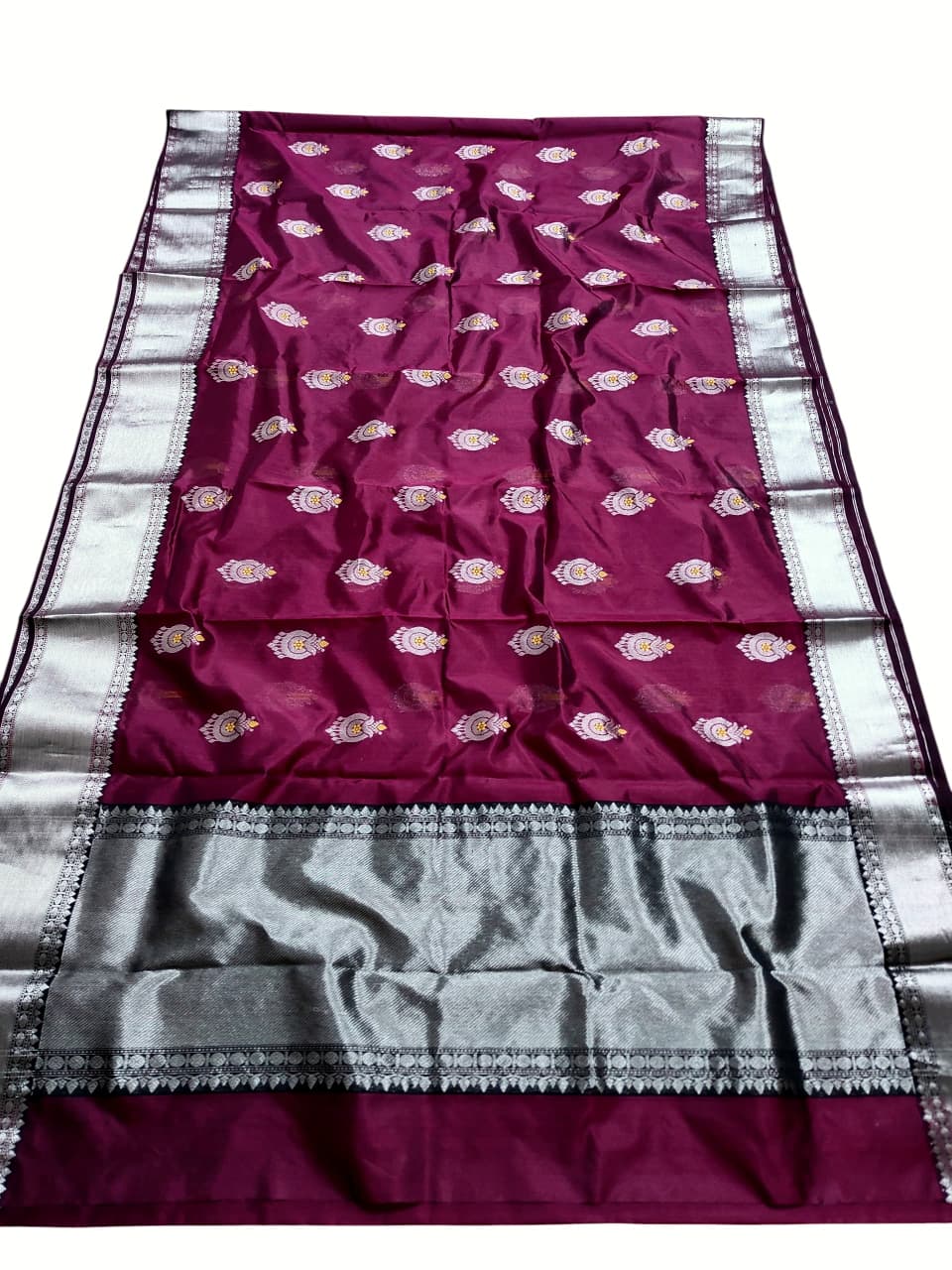 Magenta Chanderi Handloom Pattu Silk Meenakari Nakshi Saree
