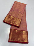 Peach Chanderi Handloom Katan Tissue Silk Saree