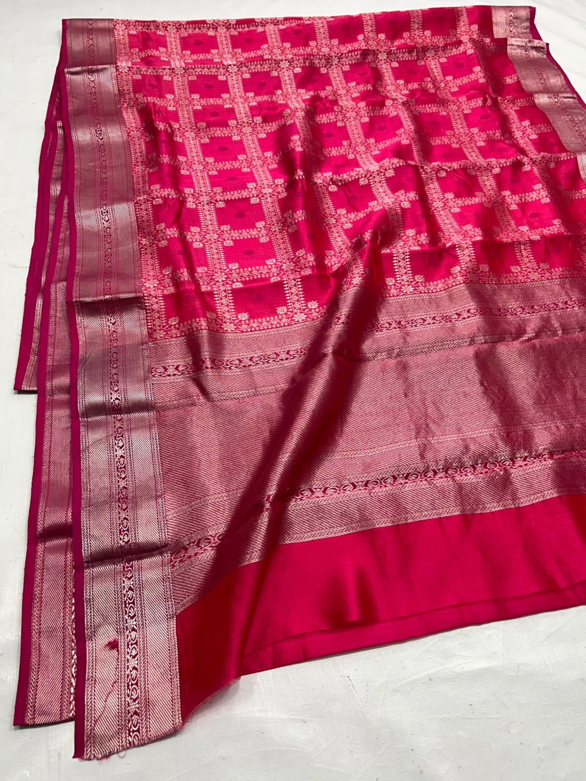 Rani Pink Chanderi Handloom Pattu Silk Saree