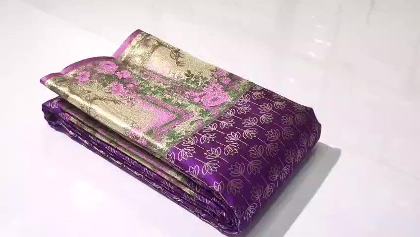 Magenta Kanchipuram Handloom Tissue Brocade Meenakari Silk Saree