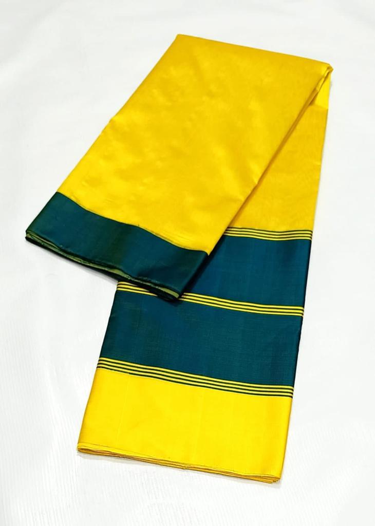 Yellow Chanderi Handloom Pattu Silk Mashru Borders Saree