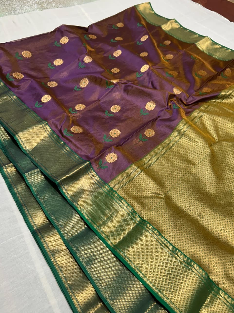 Dual Tone Purple Chanderi Handloom Pattu Silk Meenakari Nakshi Saree