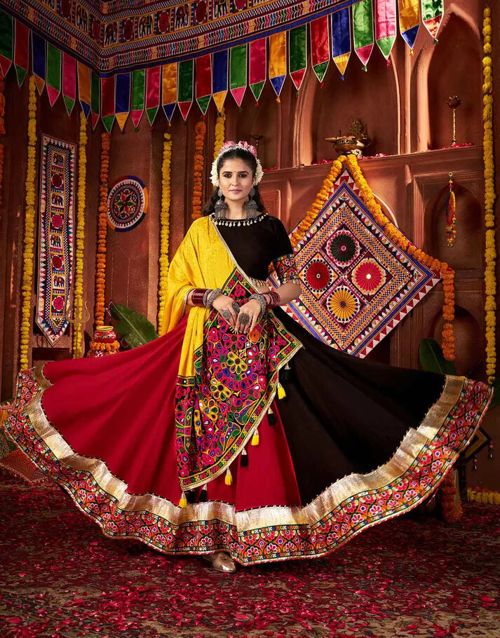 Multi Color Cotton Thread & Mirror Work Navratri Lehenga