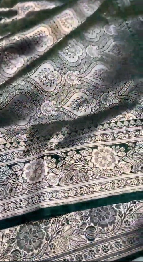 Bottle Green Banarasi Mashru Soft Silk Saree