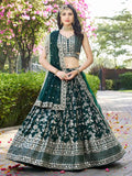 Green Jacquard Lehenga with Zari & Sequins Work