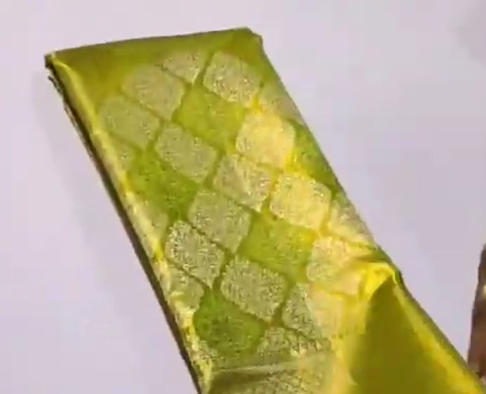 Lime Green Kanchipuram Handloom Tissue Brocade Silk Saree