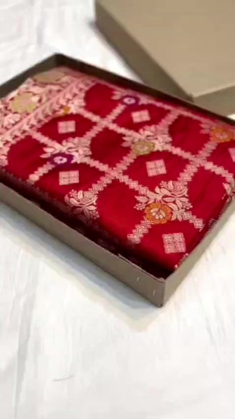 Rustic Red Banarasi Handloom Katan Silk Meenakari Saree